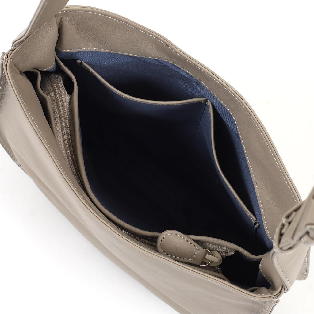 Kitamura Wasserdichte Rindsleder Crossbody Umhängetasche Y-1412 Sandbeige mit Weißer Naht (52901)