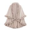 Women Cape Shawl with Fur Collar Soft Warm Wrap Double Layer Knit Cardigan Acrylic Warm Poncho for Fall Winter
