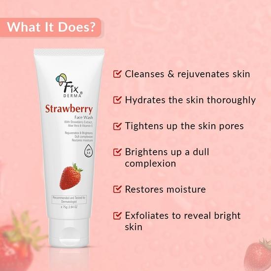 Fixderma Strawberry Face Wash with Vitamin E & Strawberry Extract,| Face Wash for Oily Skin (All Type Skin) | Face Wash for Women & Men - 75g