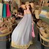 Summer Beautiful Vacation Style Lace Suspender Dress Women's Pleated Design Super Fairy Long Skirt Summer Island Wear