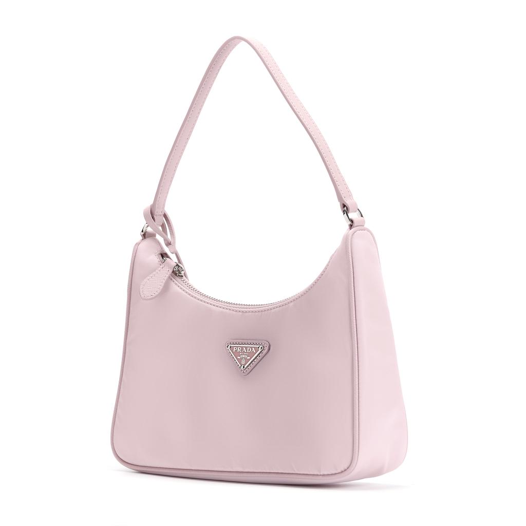 Prada Re-Edition Triangle Logo Solid Color Fabric Underarm Tote Shoulder Bag Women Bags Pink 1NE515_RDH0_F0E18