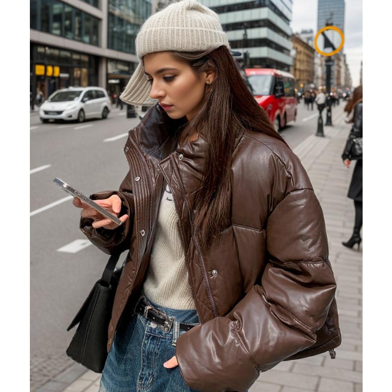 Winter No-wash PU Leather Cotton Clothing Women's Short New Thickened Bread Clothing Small Warm Jacket