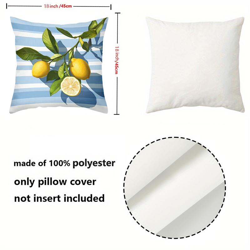 Kissen mit Zitronenzweig-Muster 2D Flachbedruckte Polyester-Kissenhülle, dekoratives Sofakissenbezug, Kopfkissen
