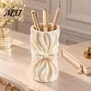 Girly Aesthetic Pen Cup 3D Printed Bow Storage Holder, Ruffled Makeup Brush Cup, Decorative Pleated Holder Desktop Organizer for Vanity Table