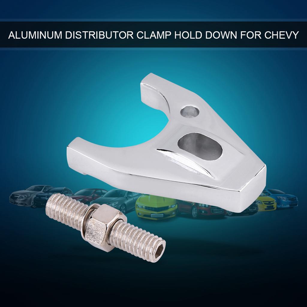 Chrome Billet Aluminum Distributor Clamp Hold Down with Screw Replacement for Chevy SBC BBC SB BB HEI Electronic