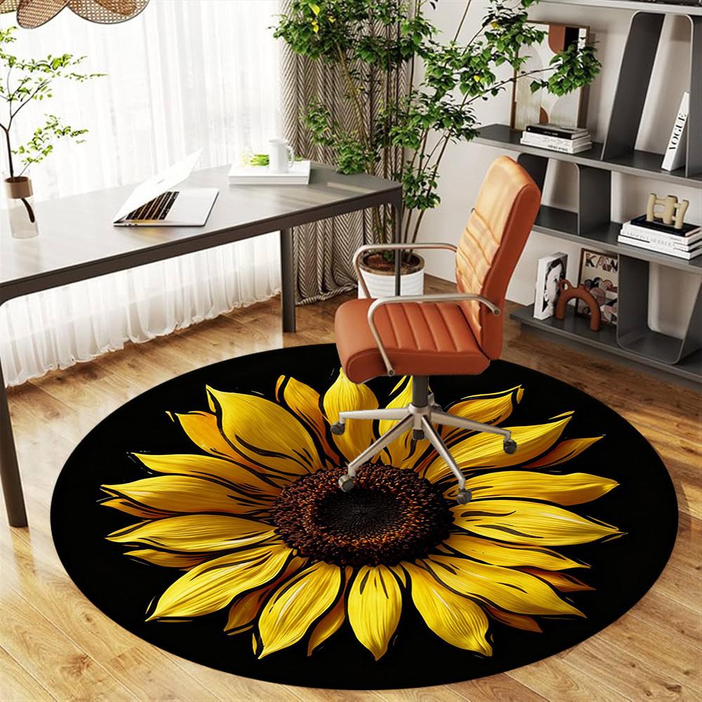 1pc Sunflower Petals Round Chair mat office Area Rug - Non-Slip, Floor Mat for Office, Bedroom, Ideal home decor gift p0105064