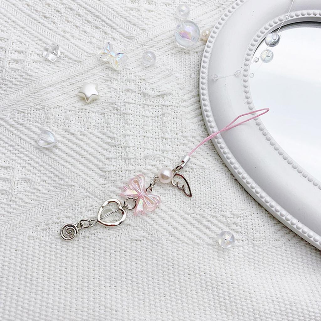 Cute Heart Keychain Pendant for Girls Phone Charm with Butterfly and Love Keyring Key Chain Bag Accessory