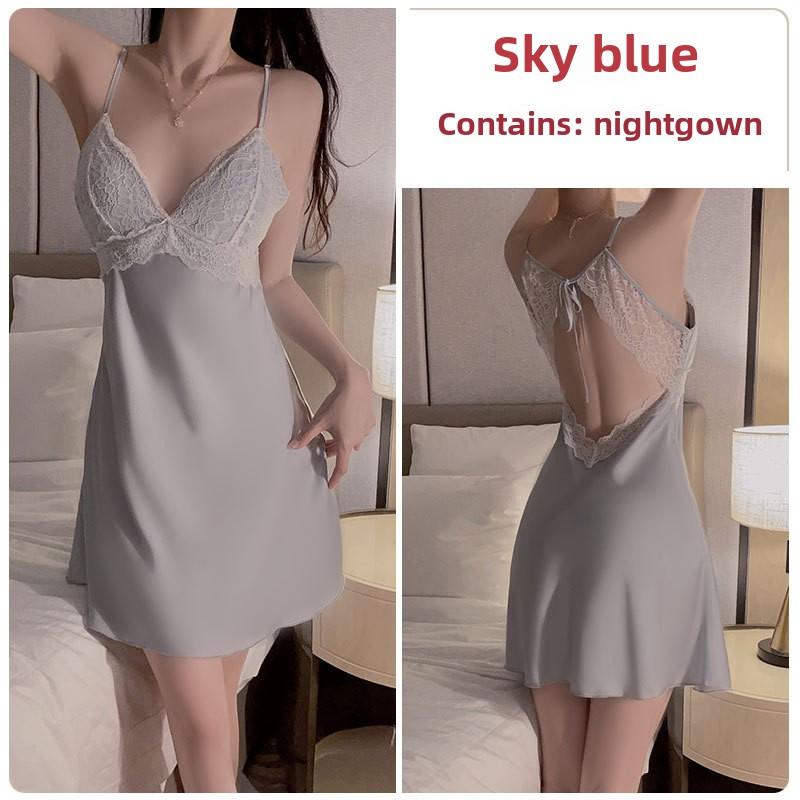 Sexy Backless Large-size Pajamas Plus Chest Pads Gather Lace Suspender Pajamas Women's Loungewear Set