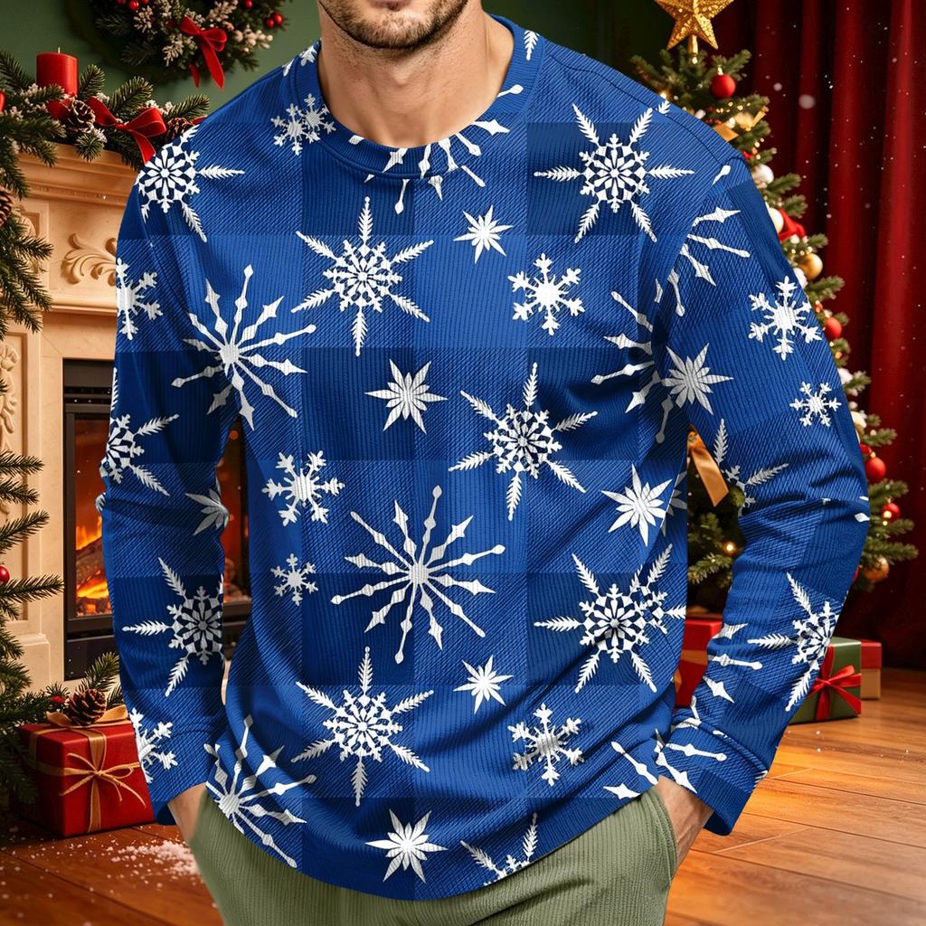 Men's Corduroy Long Sleeve Neck Shirt with Christmas Print Holiday Party Top