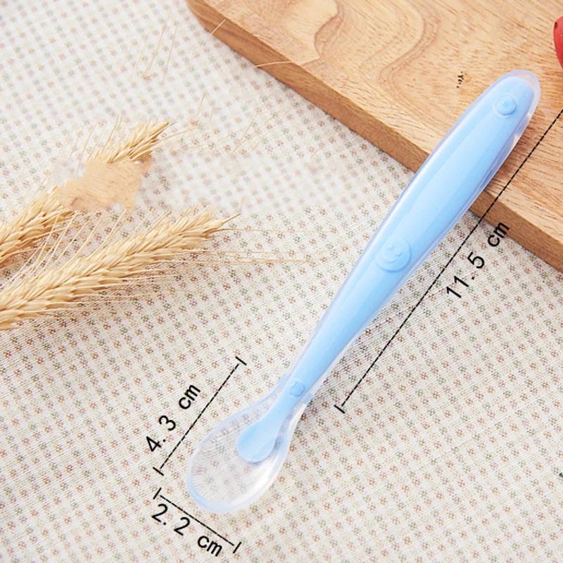 Baby Feeding Spoons Dishes Tableware Children Flatware Cutlery Spoon Silicone Temperature Sensing Patchwork Soup Ladle Tools