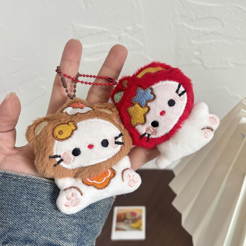 Cartoon Creative Hood Hello Kitty Doll Pendant Plush Keychain Cute Funny Soft Stuffed Doll Toy Backpack Hanging Decoration Gifts