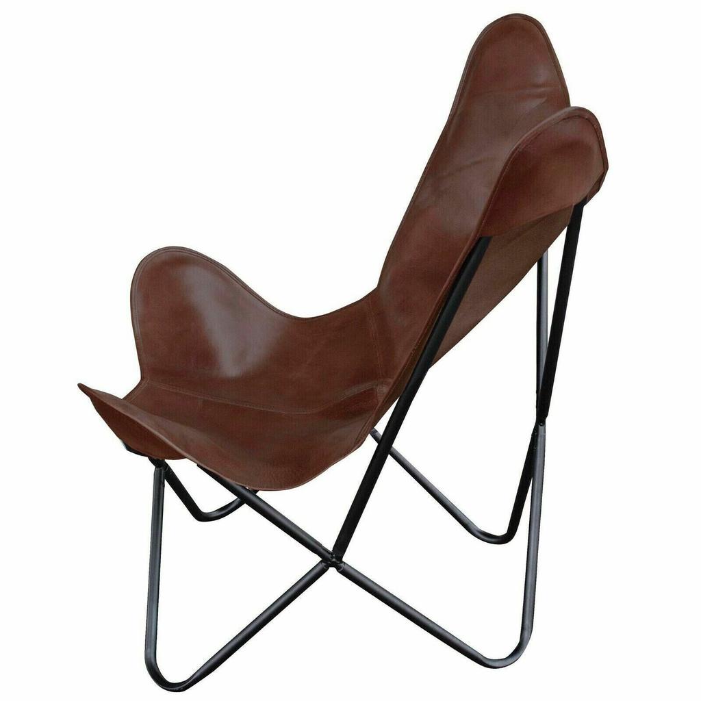 Vintage Leather Butterfly Chair Brown Leather Handmade Folding Relax Arm Chair
