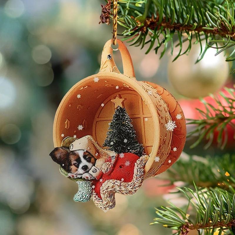 10PCS Acrylic Cute Dog Christmas Pendant Home Christmas Tree Atmosphere Decoration Navidad Natal New Year Gifts Party Props