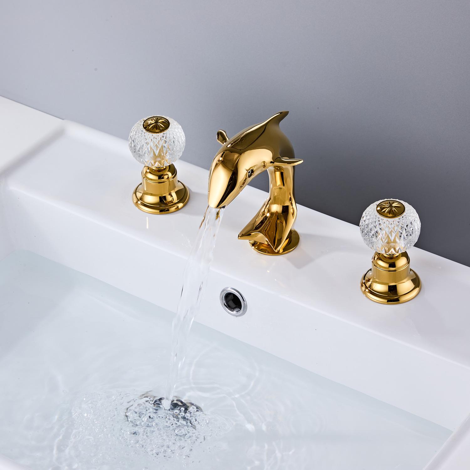 Luxury Bathroom Basin Faucet 8 inch Widespread Lavatory Mixer Tap Brass Three Hole Sink tap Dolphin Design Sink Mixer