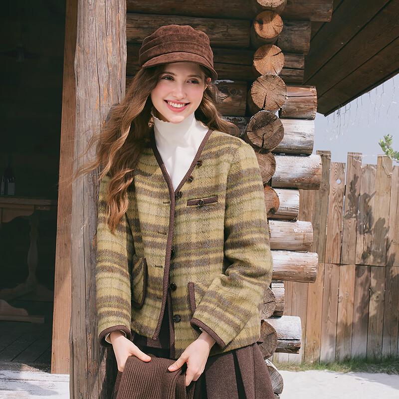 Betu Women's Winter Plaid Wool-Blend Padded Short Coat