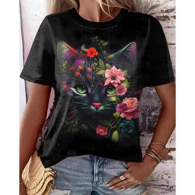 Cartoon Cat T Shirt For Women Harajuku Casual Short Sleeve Women's T-Shirts Top Tee O Neck Oversized Female Clothing