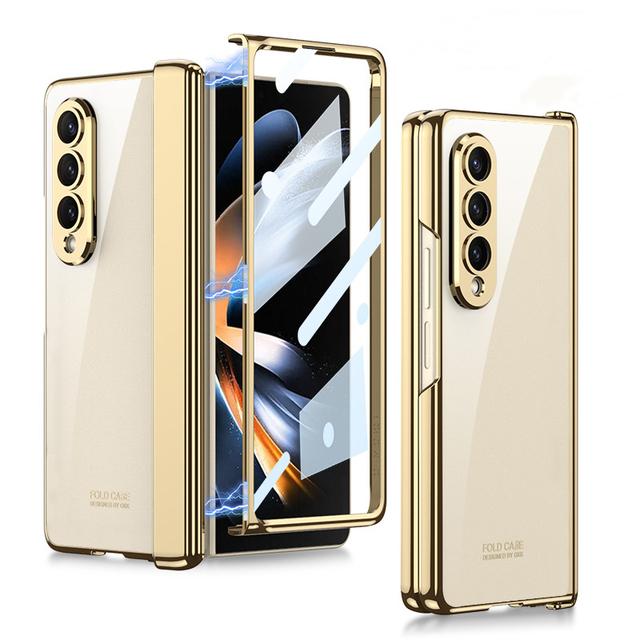 Plating Transparent Magnet Case For Samsung Galaxy Fold4 Z Fold 4 Cover Magnetic Hinge Front Film Phone Cover Hard Plastic Capa