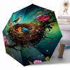 Colorful Bird In A Floral Wonderland Portable Automatic Umbrella Compact 8 Rib Design Foldable Design All Season Travel Compact Folding Umbrella For