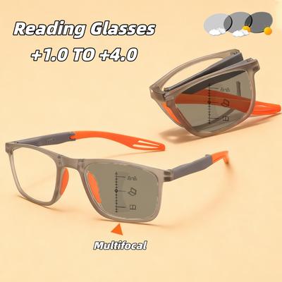 Photochromic Multifocal Reading Glasses Portable Folding Ultra-Light Anti-blue Light Presbyopia Glasses Unisex Business Eyewear