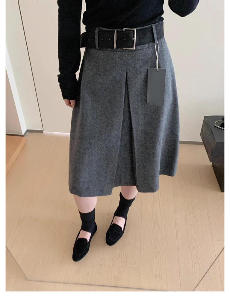 Grey Woolen Mid-Length Half Skirt for Women - High-End 2025 Autumn/Winter Collection
