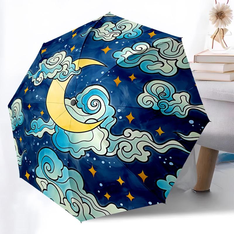 1pc Crescent Moon Night Sky Automatic Open/Close Umbrella - Portable Collapsible Umbrella with 8-Rib Stability, Fashion Lovers yy251017099