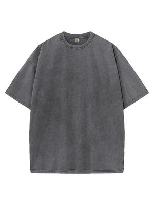 Men's Retro Washed Heavyweight Cotton T-Shirt - Loose Fit, Short Sleeve, Round Neck, Casual Vintage Style