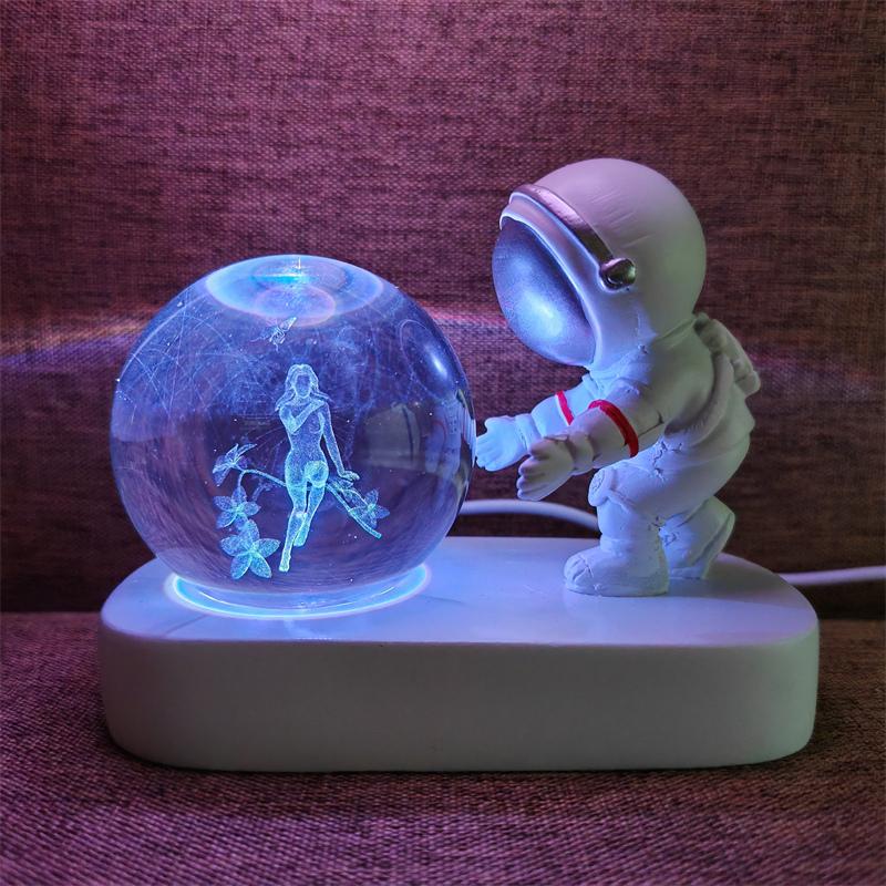 Astronaut Creativ 3D Minge de Cristal Led Lumină de noapte pentru Dormitor Copii Planetă Spațiu Lampă Sistem Solar USB Cadou de Crăciun pentru copii
