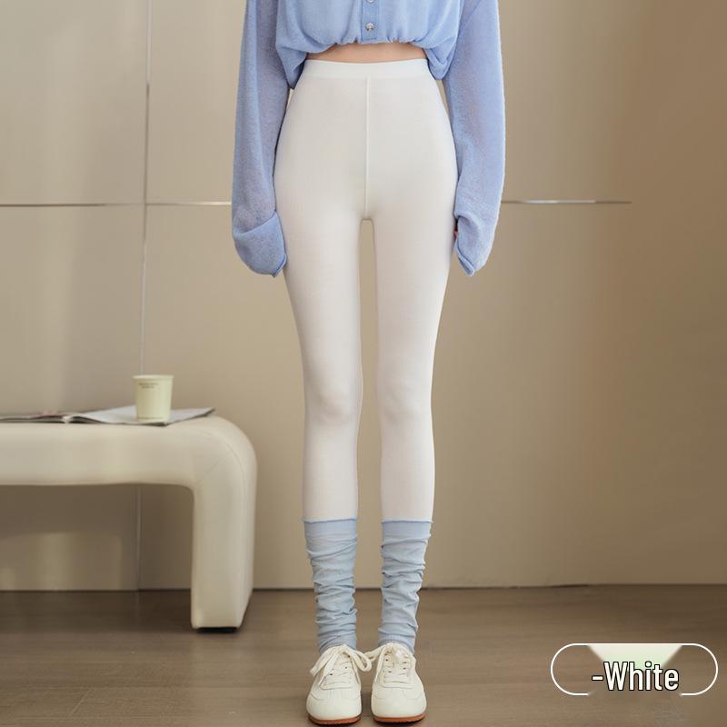 

High-Waisted Ribbed Women s Leggings: Comfortable, Skin-Friendly, Non-Constricting, Slimming, Can Be Worn Outside, Nine-Tenths Length XL белый
