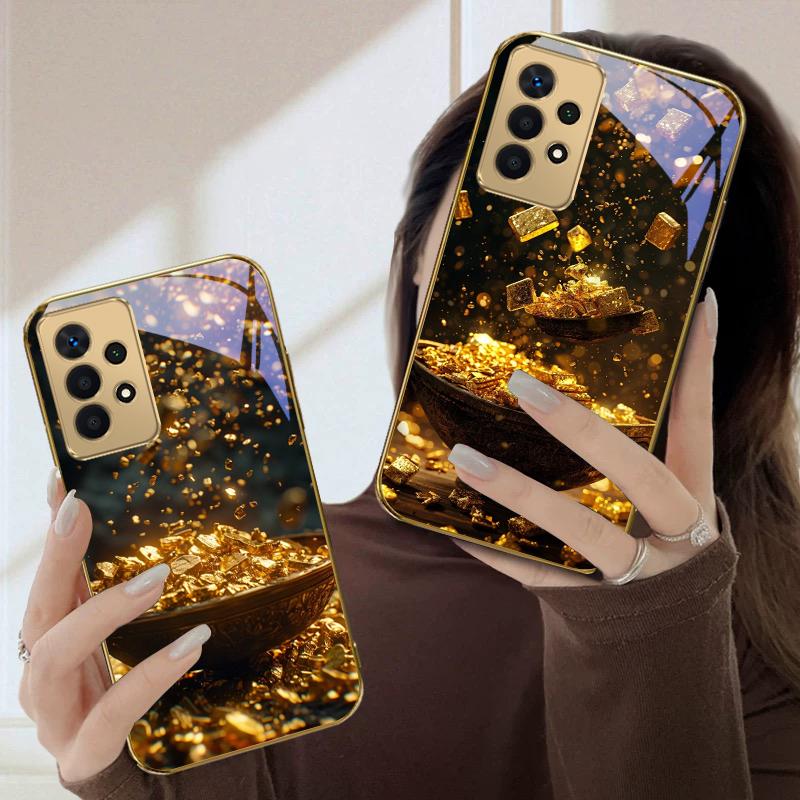 Large fragments of gold For Samsung A36 A35 A34 A33 A32 A31 A26 A25 A23 A22 A21s A73 A72 A71 A42 A56 13 Golden glass phone case
