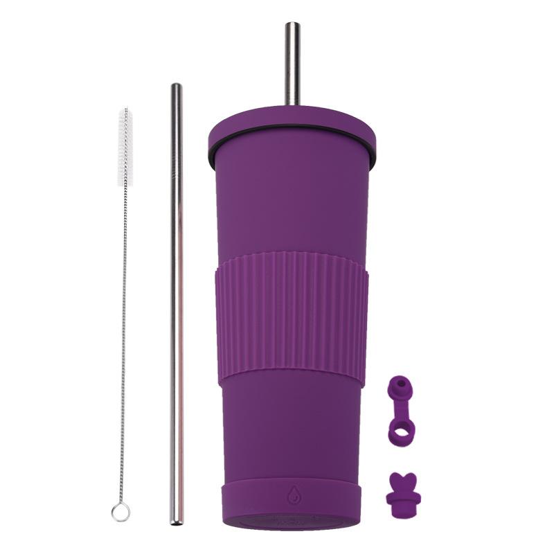 830Ml Stainless Steel Straw Cup Large Capacity Non-Slip Sleeve Straw Thermos Cup Simple Car Water Cup