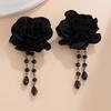 SHIXIN Gotische Vintage Große Schwarze Blume Hängeohrringe für Damen Punk Wassertropfen Quasten Ohrringe Halloween Ohrdekoration