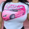 European, American English slogans Printed sexy exposed navel short T-shirt fashionable round neck slim slim top women's multi-picture