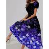 Womens Loose Fit Cotton Print Short Sleeve Round Neck Midi Dress Casual Wear