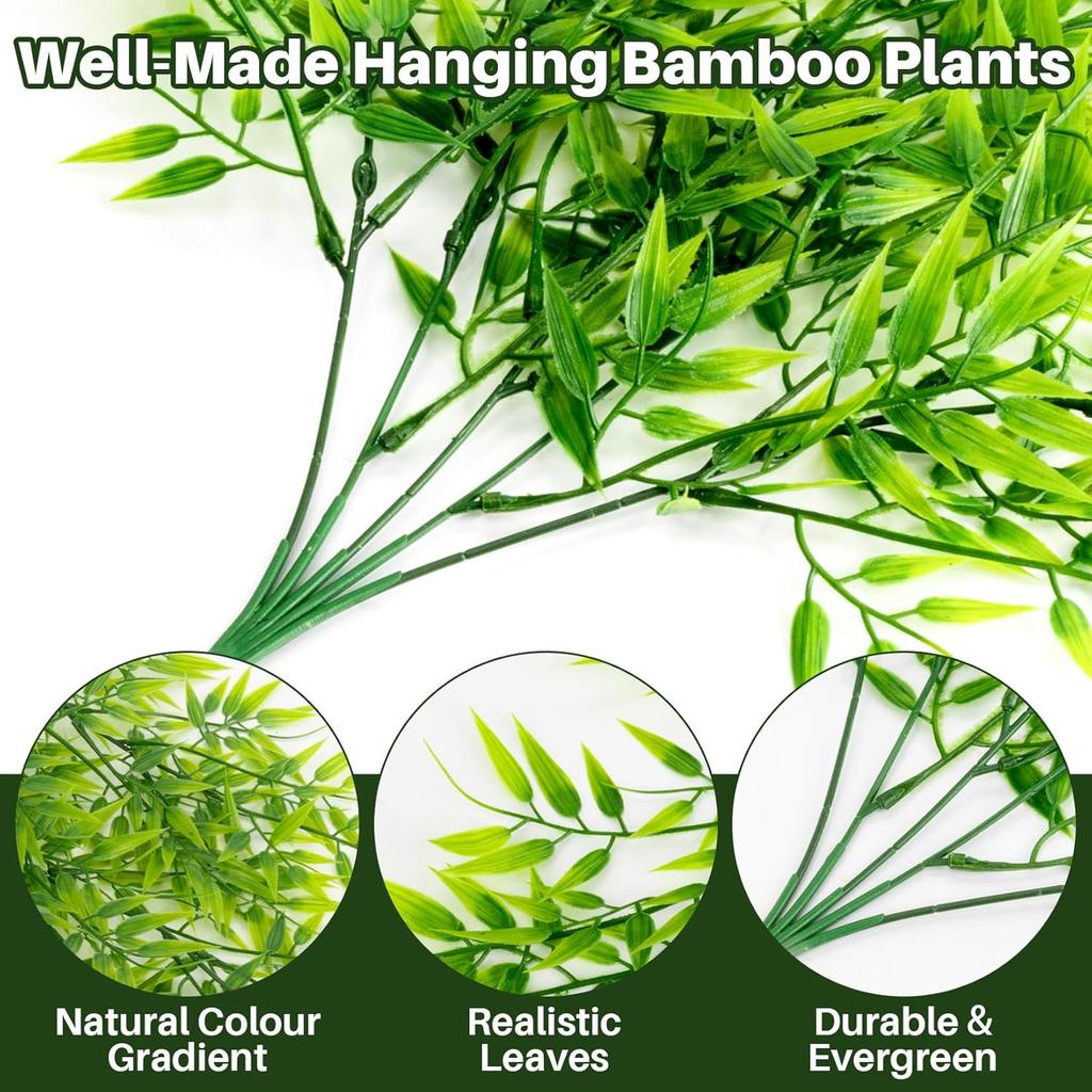 2PCS Fake Hanging Plants - Lifelike Artificial Bamboo Plants Outdoor, Fake Bamboo Leaves Plant for Study Yoga Living Room Patio Porch Stair Wedding
