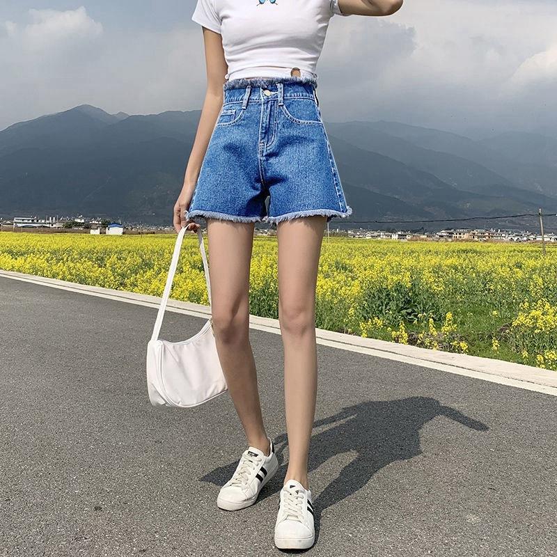 Pantaloni de vară clasici și minimalisti la modă, retro versatil, de vară pentru femei, talie înaltă, subțiri, din pânză de sac, pantaloni scurți din denim, individualitate și modernitate