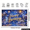 2D Blue Gold Glitter Happy Birthday Backdrop, Champagne Cake Party Banner