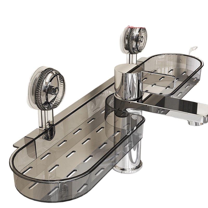 Scaffale per Rubinetto del Bagno con Ventosa Rimovibile, Montaggio a Parete Senza Foratura, Scaffale Portaoggetti Anti-Goccia