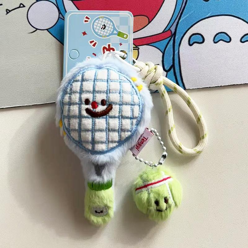 Cute plush tennis racket figurine pendant, bag, keychain pendant, couple's best friend pendant