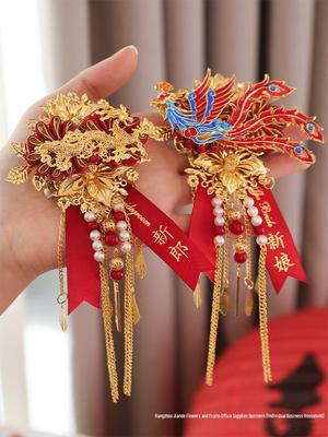 Dragon & Phoenix Wedding Corsage Set: Bride & Groom Boutonniere Brooch Pins