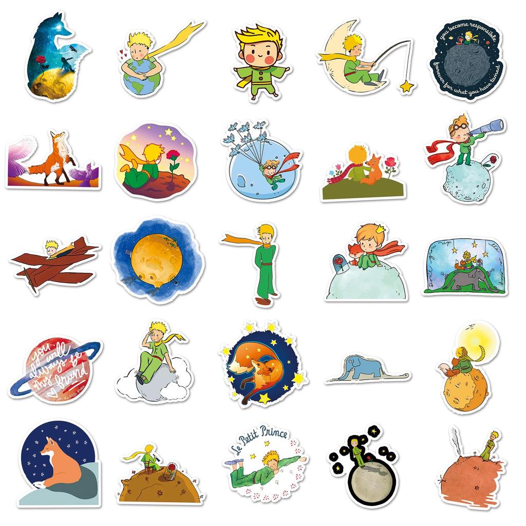 50 Sheets of Waterproof Little Prince Animation Stickers for Journals, Phone Cases, Notebooks, & Suitcases