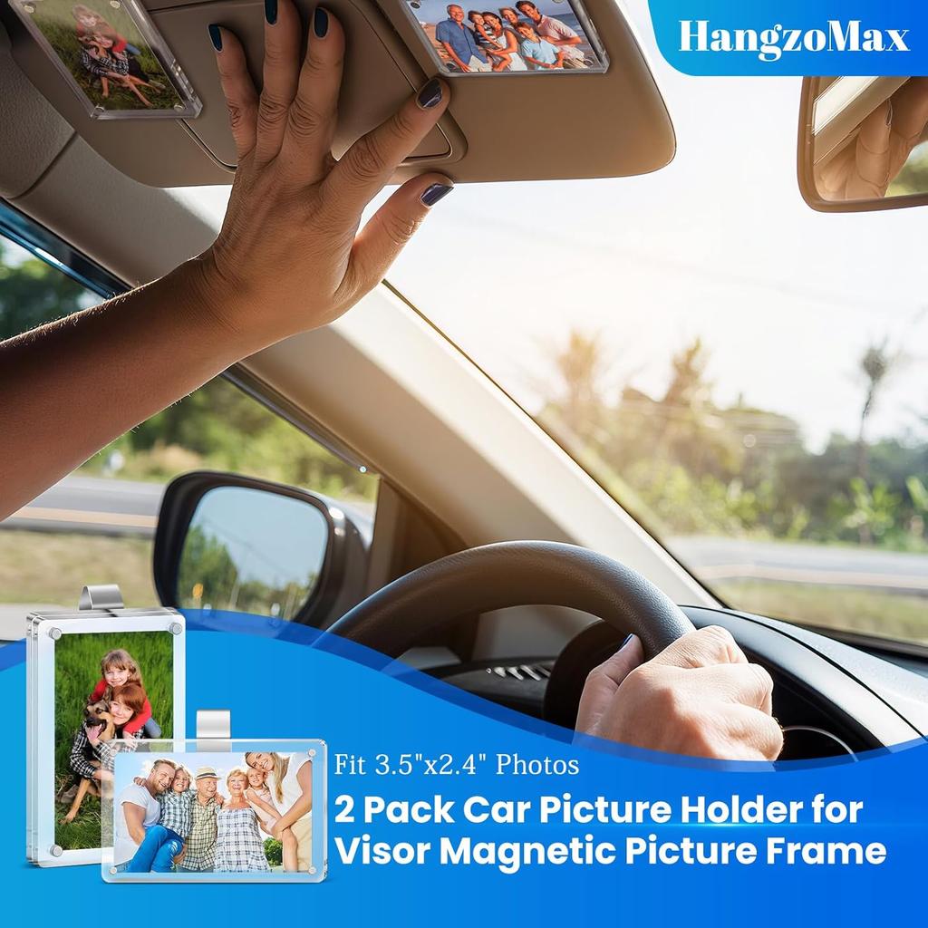 2 Pcs Car Picture Holder For Sun Visor, 2.4×3.5 Inch Acrylic Magnetic Visor Photo Clip For Car, Car Sunshade Photo Frame, Display Your Precious