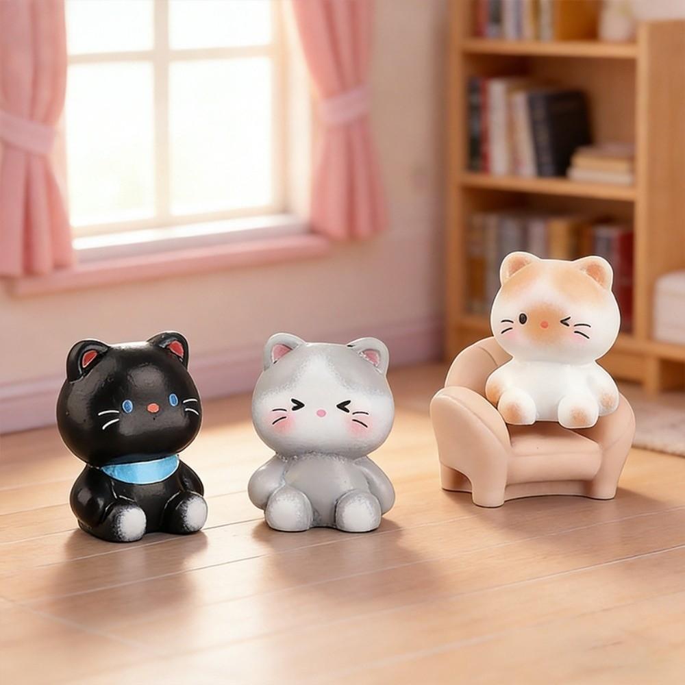 6pcs Small Size Decorative Cat Statues Resin Cat Ornaments Cute Kittens Decorations  Gift