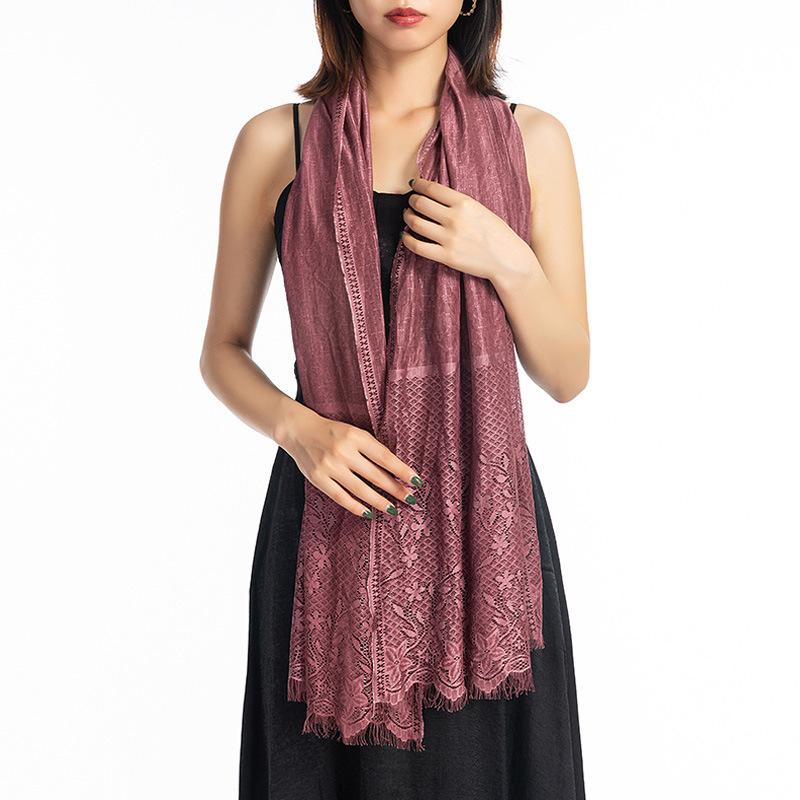 Fashion Solid Lace Hollow Printed Silk Scarf Female Summer Thin Long Mesh Tassel Wedding Evening Dress Cloak Sunscreen Shawl R16