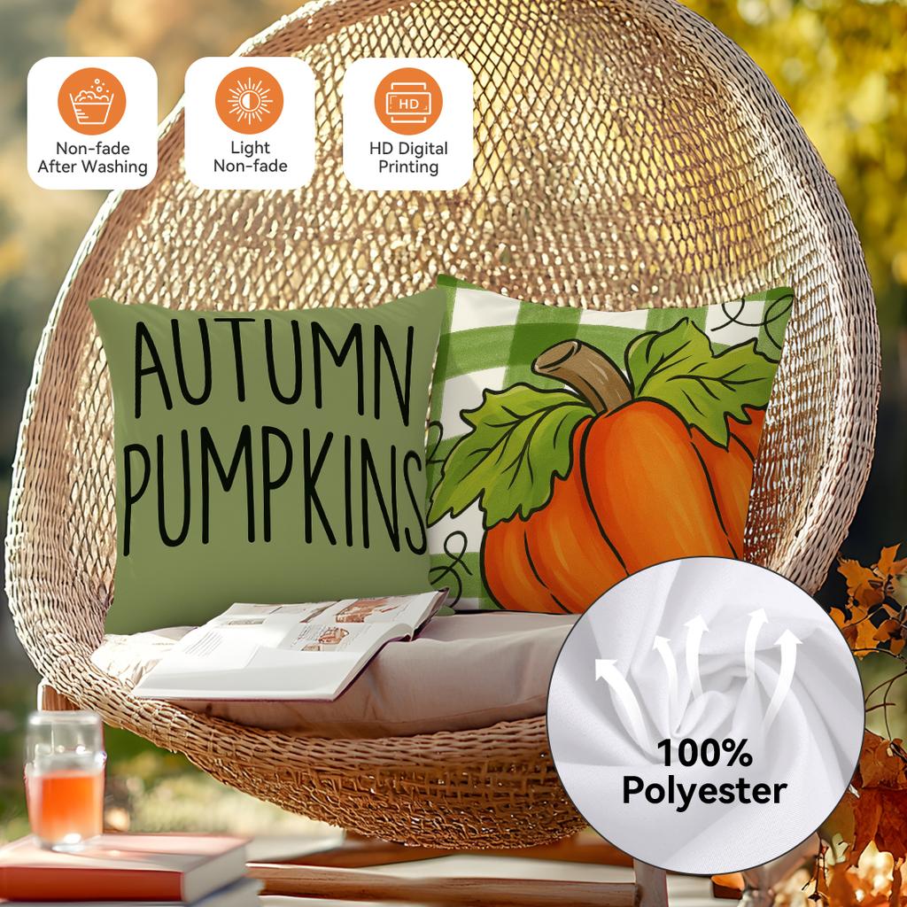 4Pcs/Set 45X45Cm Thanksgiving Green Grid Pumpkin Pillowcase Bedroom Sofa Living Room Cushion Cover 100% Polyester Home Decor