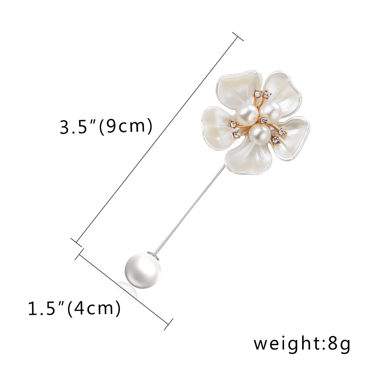 Rinhoo Imitation Pearls Flower Brooches Women Elegant Fashion Rhinestone Camellia White Flower Petal Lapel Pins Wedding Jewelry