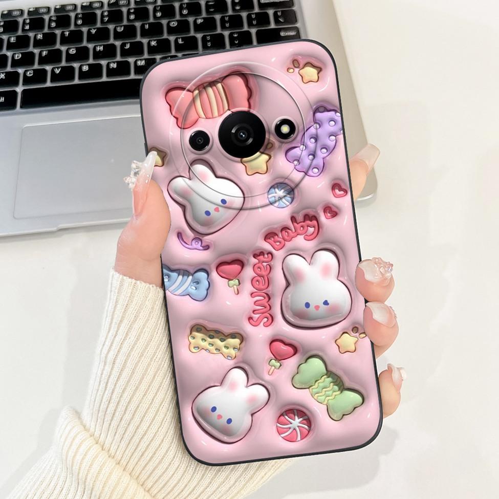 Für Redmi A3 Hülle Niedliche Cartoon Katze Ästhetisch Blumenmädchen Junge Stoßfeste Silikon-Rückabdeckung Für Xiaomi Redmi A3 Handyhülle Coque