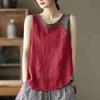 Summer Blouse Women Tank Top Contrast Color Patchwork Round Neck Sleeveless Thin Match Pants Casual Vintage Plus Size Lady T-shirt Clothes