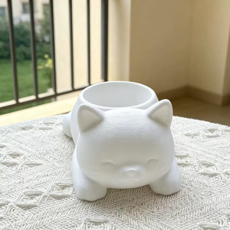 3D Printed Cat Flower Pot Cute Ornaments Mini Plant Pot Multi-Functional Decoration Animal Shaped Desktop Planter Kitchen Use