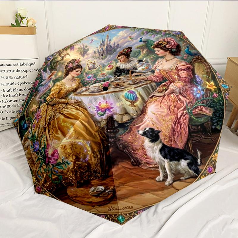 Victorian Tea Party Scene 8-Frame for Travel, camping, Casual Lightweight Portable Umbrella, Essential for every family Holidays Birthday Gift