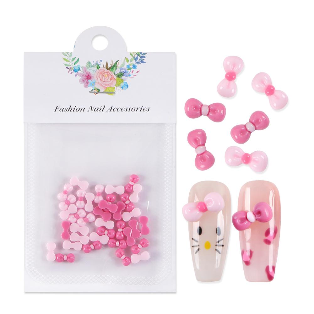1Bag Pink Candy Ribbon Bows 3D Nail Charm Transparent Jelly Color Summer Nail Decoration Accessories DIY Manicure Decor Parts